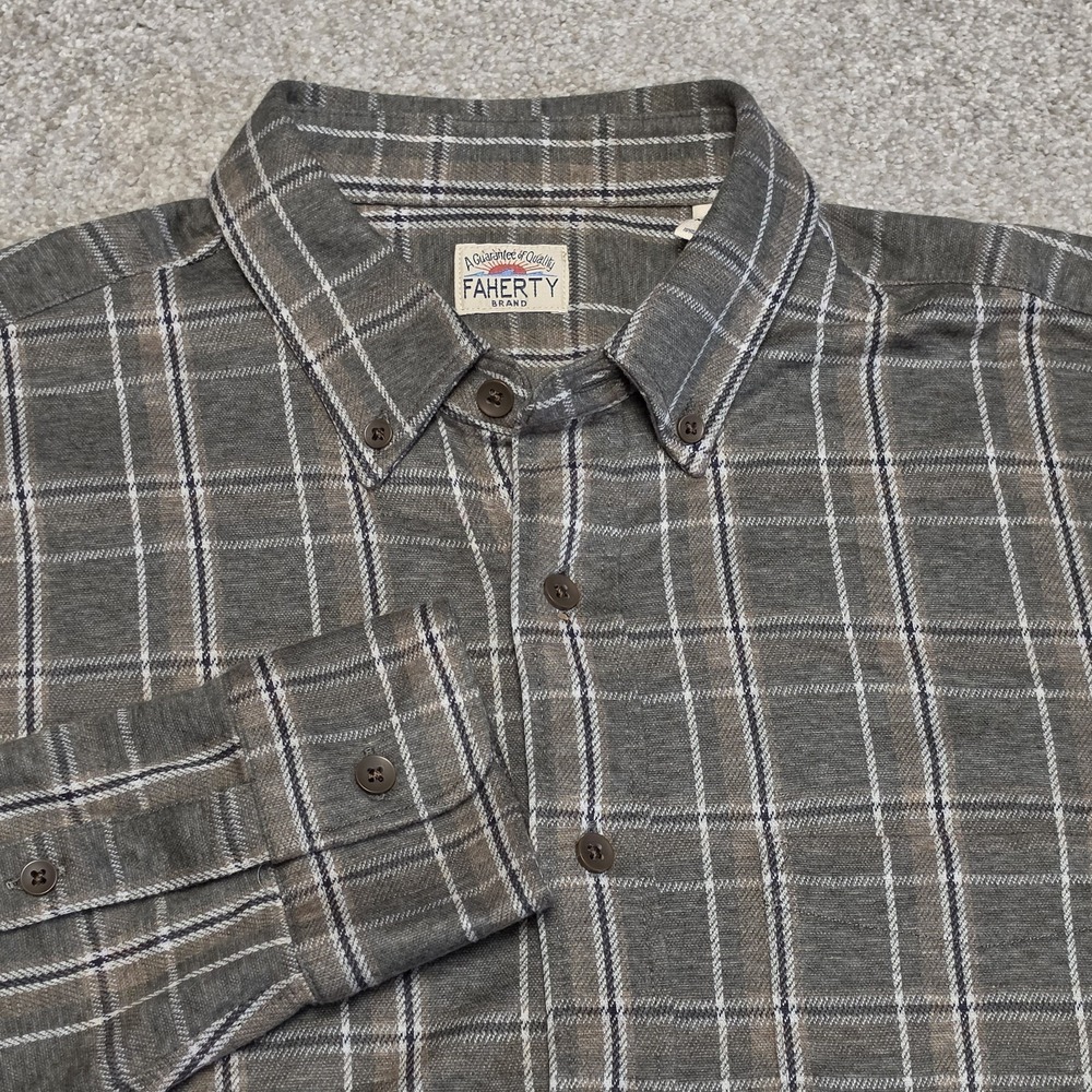 FAHERTY COASTLINE KNIT SHIRT GREEN PLAID CHECK FLANNEL MEN'S MEDIUM